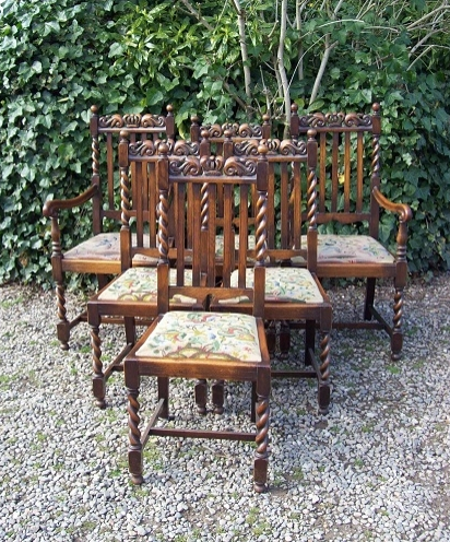 A Set of 6 Oak Barley Twist Chairs