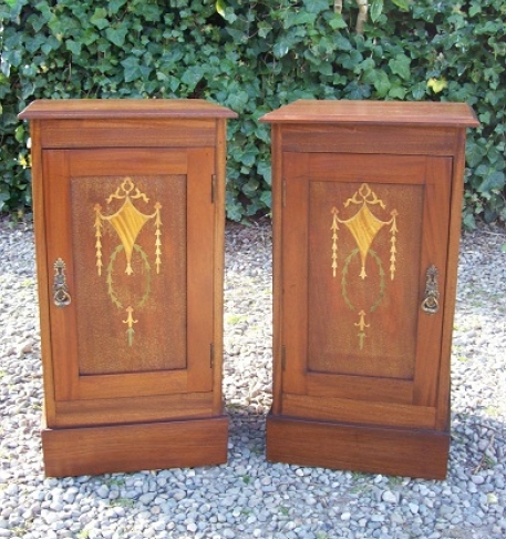 A Pair of Mahogany Inlaid Bedside Cabinets