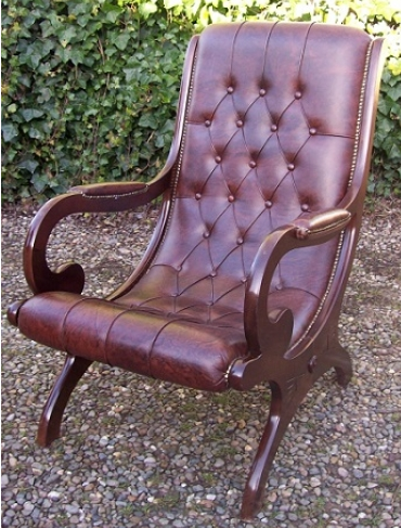 A Brown Leather Slipper Chair -SOLD-