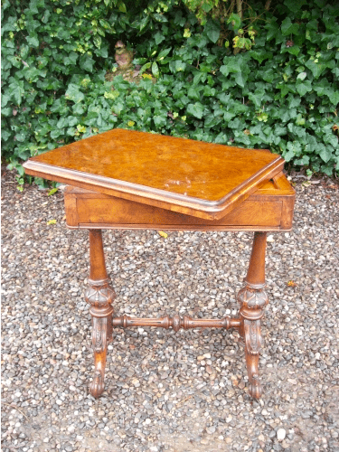  A Victorian Burr Walnut Games Sewing Table