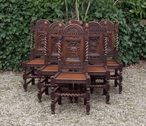 6 Carved Oak Chairs -SOLD-