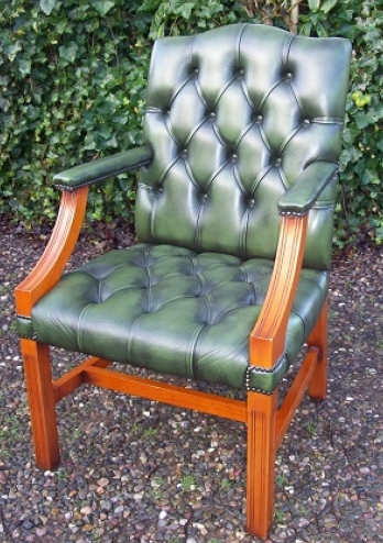 A Green Leather Gainsborough Chair