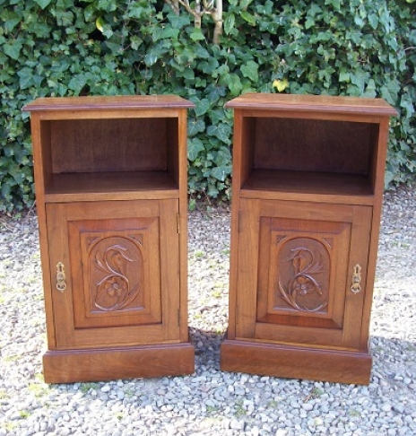 A Pair of Walnut Bedside Cabinets
