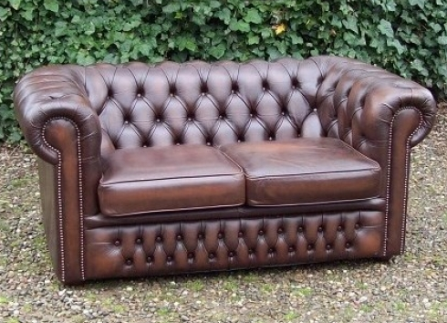 Brown Leather Chesterfield Settee -SOLD-