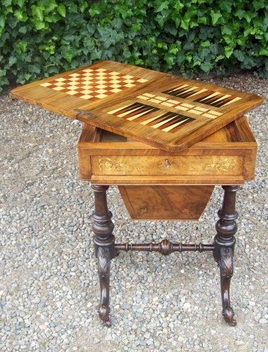 A Victorian Burr Walnut Sewing/Games Table -SOLD-