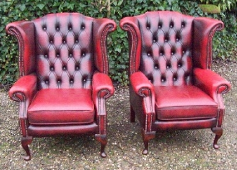  Queen Anne Red Leather Wing Chair -SOLD-