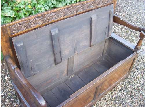 A Three Seat Oak Box Settle -SOLD-