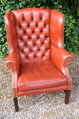 Red Leather Wing Back Chair -SOLD-