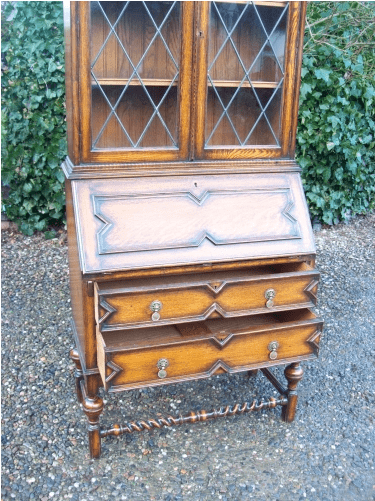 A Glazed Oak Bureau Bookcase -SOLD-