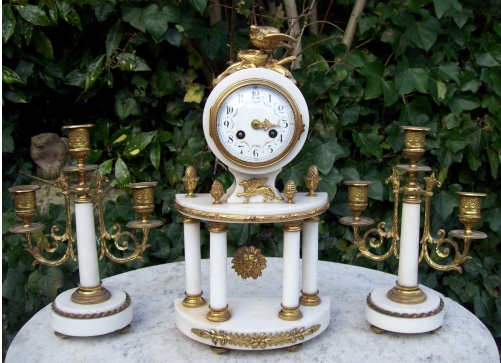 French Marble & Ormolu Clock & Garniture -SOLD-