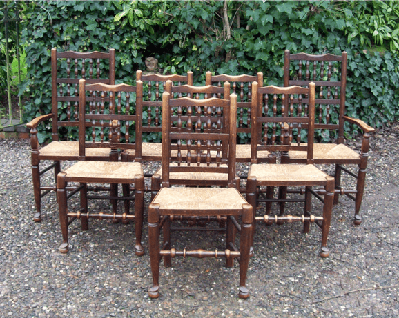 A Set of 8 Oak Spindle Back Chairs