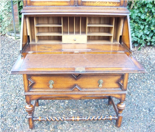 A Glazed Oak Bureau Bookcase -SOLD-