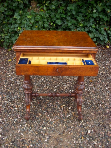  A Victorian Burr Walnut Games Sewing Table