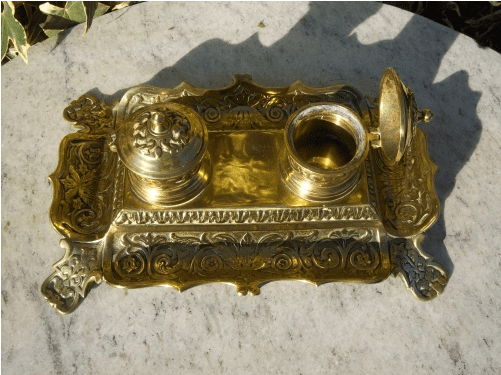 Brass Desk Tidy/Inkwell