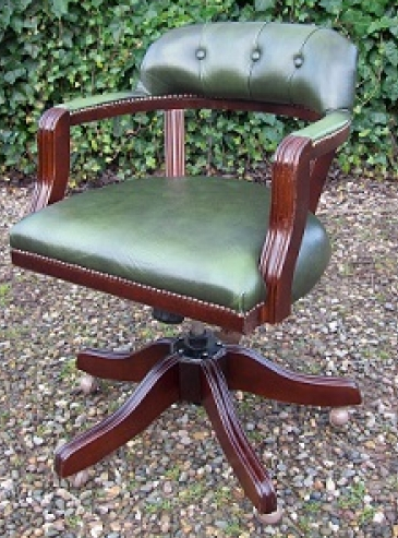 A Green Leather Swivel Chair -SOLD-