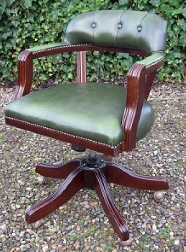 A Green Leather Swivel Chair -SOLD-