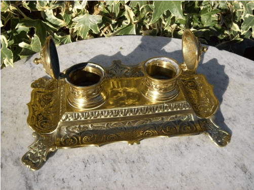 Brass Desk Tidy/Inkwell