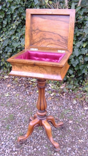 A Victorian Burr Walnut Sewing Work Box Table -SOLD-